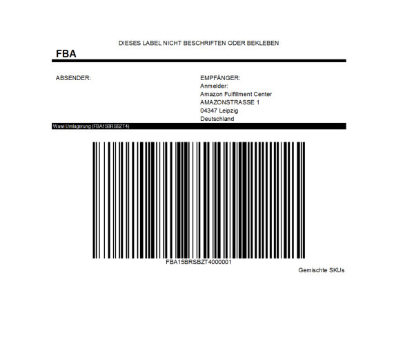 Amazon ASN Etikett für FBA - Etikett für Karton bei FBA-Umlagerungen